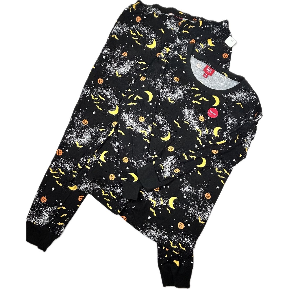 Womens Medium Halloween Pajama Set Pumpkins Bats Moon NWT